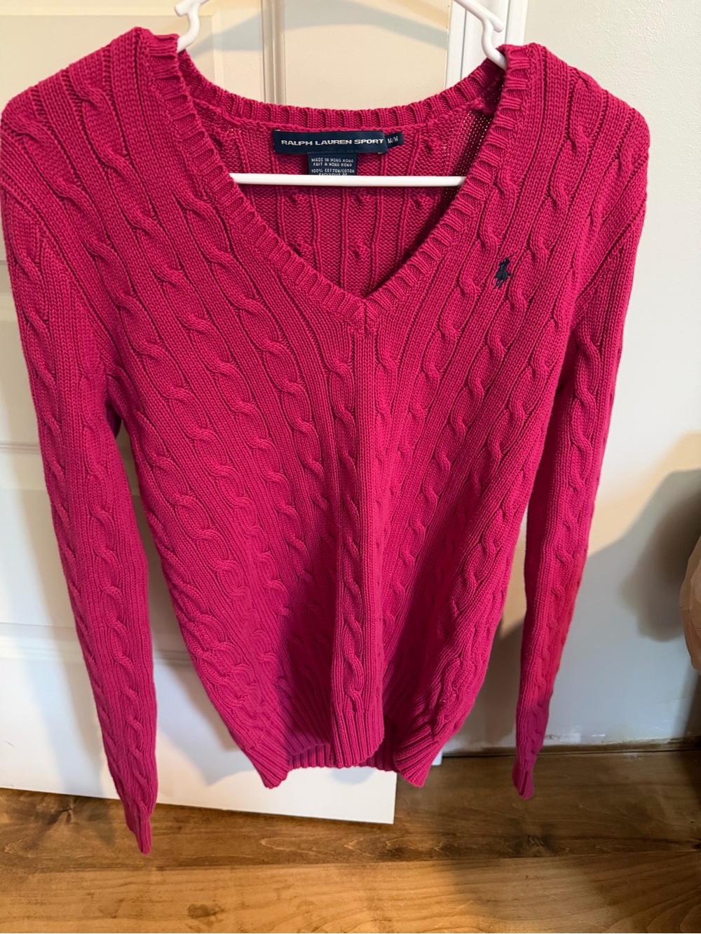 Ralph Lauren Pink Cable-Knit V-Neck Sweater